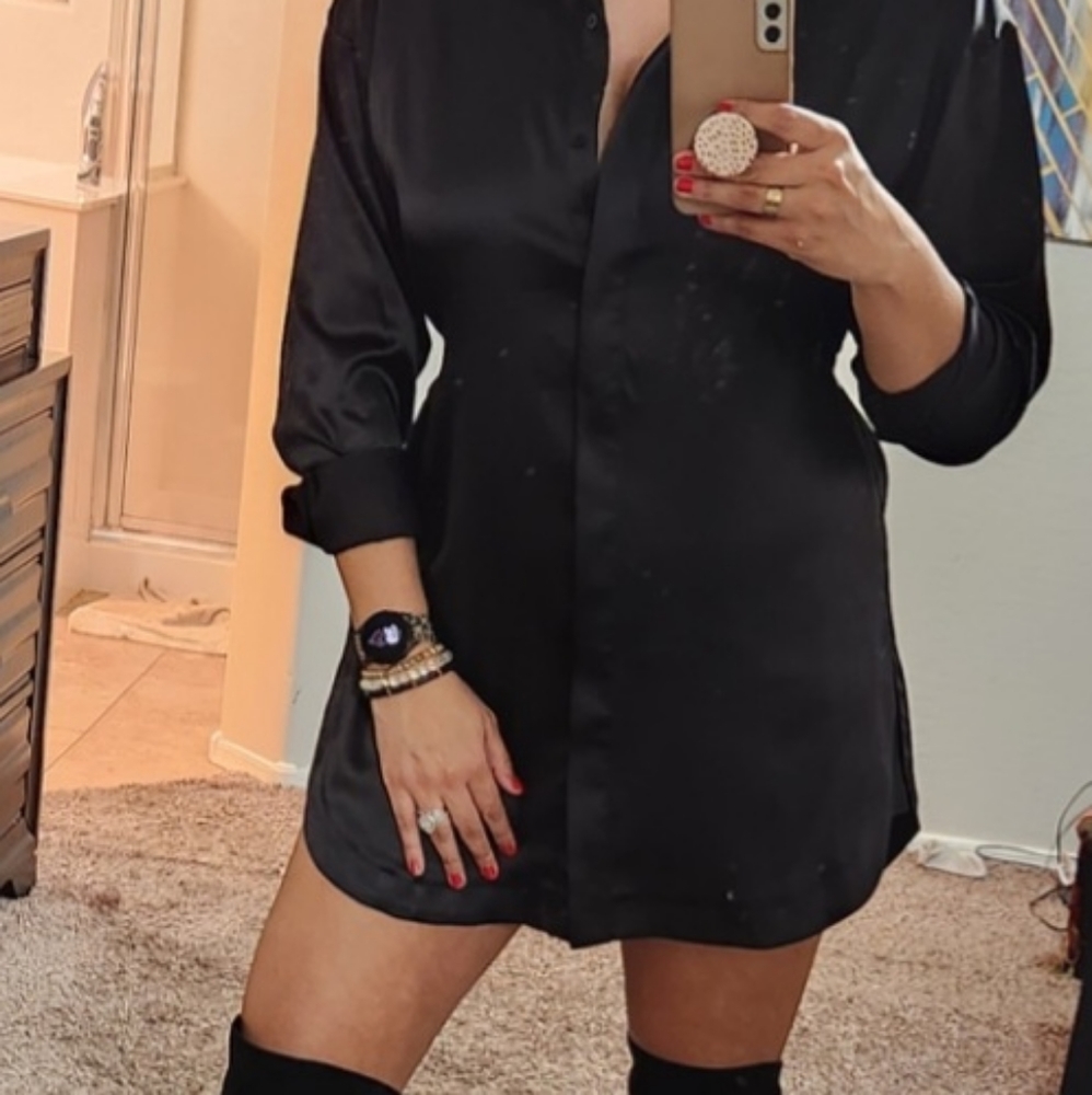 Satin feel button down mini dress